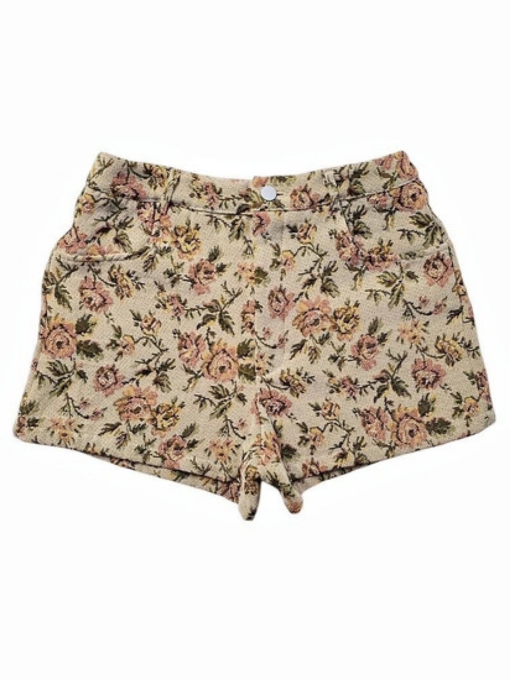 SHEIN MOD Floral Jacquard Shorts Beige & Pink Medium